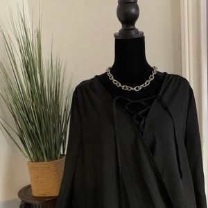 Liberty Love -Lace-up Wrap Black Blouse- L